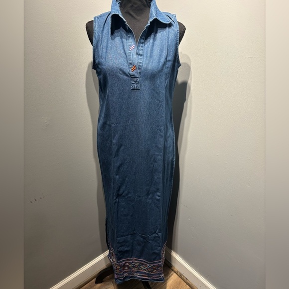 VTG Denim Blue Jean Jumper Dress Maxi Sleeveless women’s SzM Cottagecore Boho - Picture 1 of 13